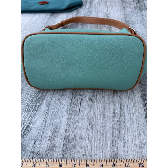 KR‎ Handbag Purse Mint Green Tan Trim Shoulder Bag Designer Style Elegant - Picture 5 of 7